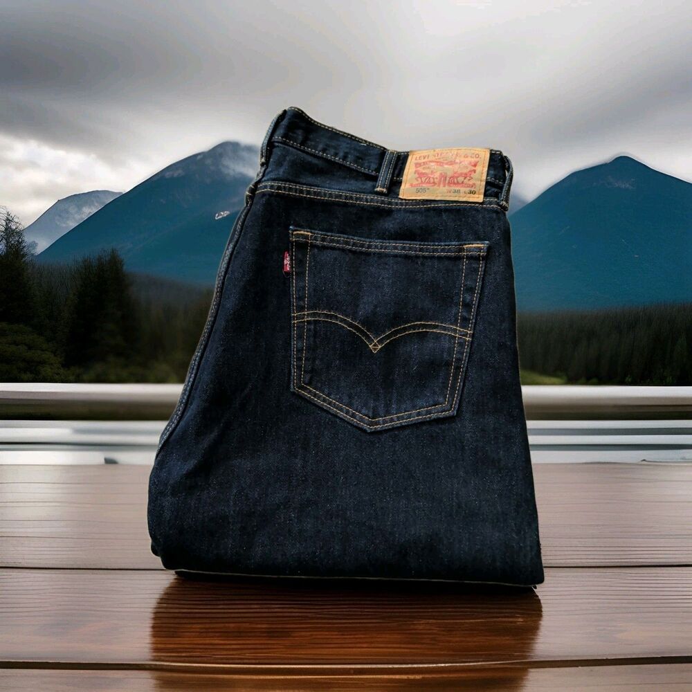 LEVI'S 505 MENS  38X30 DENIM BLUE JEANS REGULAR FIT STRAIGHT DARK WASH EUC